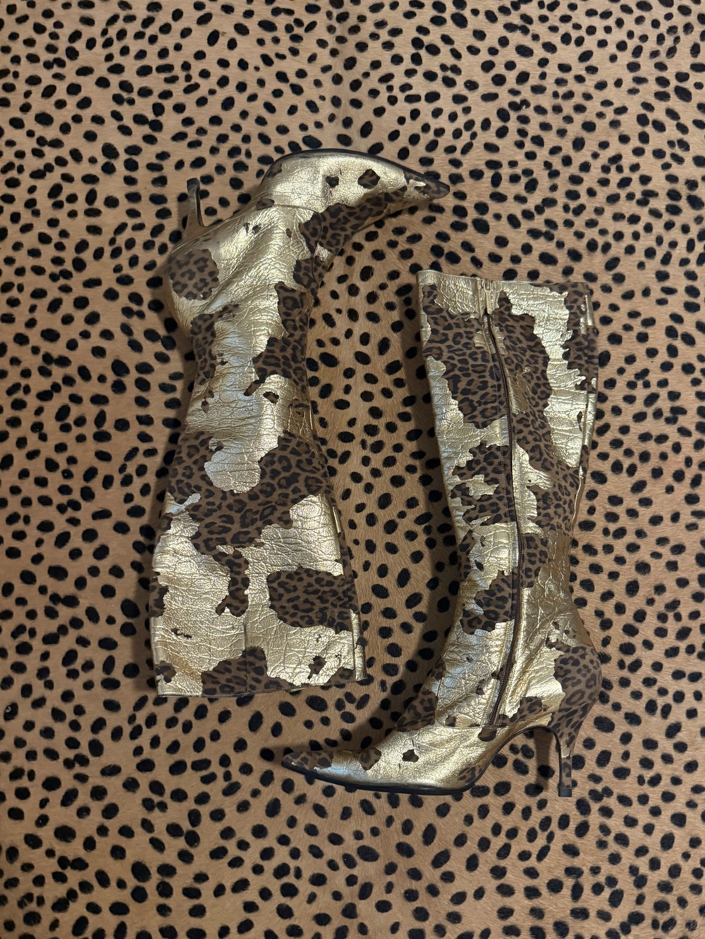 Charles Jourdan Gold Leopard Boots- size 9